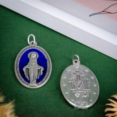 Medaljica Čudotvorna, srebrno-plava s...